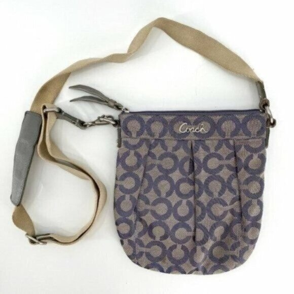 Coach Parker Op Art Purple Gray Adjustable Crossbody Canvas Logo Small Purse - Picture 1 of 10